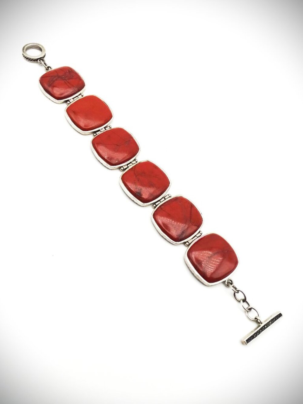 BARSE STUDIO Sterling Silver Red Jasper Cabochons Link Bracelet